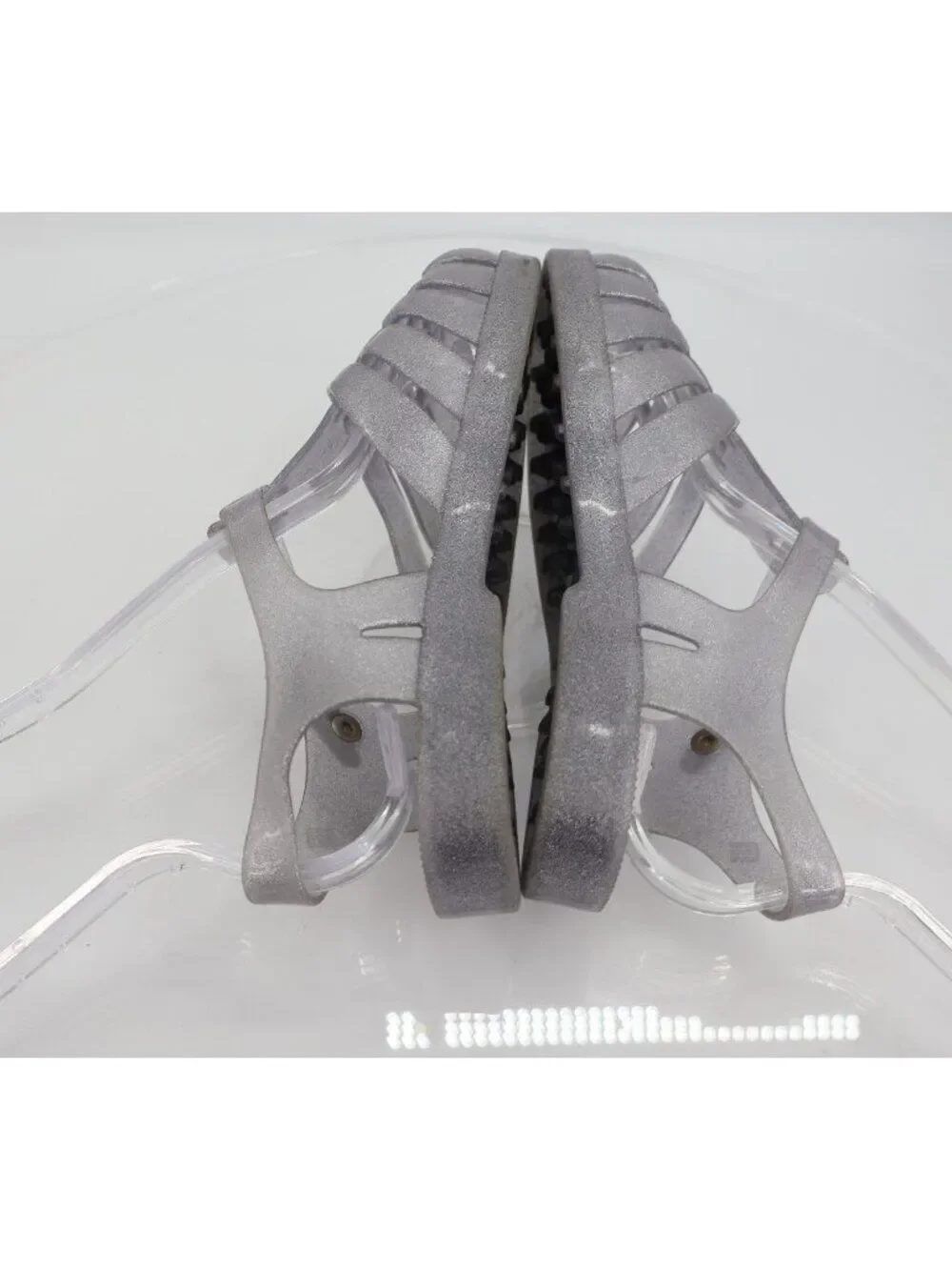 Mini Melissa Possession Glitter Girls Size 4 Silver Jelly Cage Sandal Buckle
